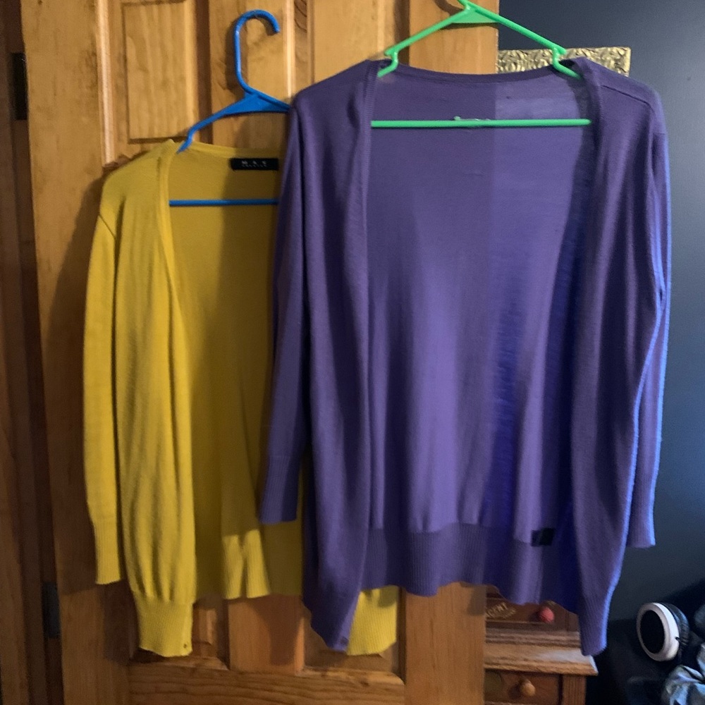Mustard and Purple cardigan sweater lot. Size large.